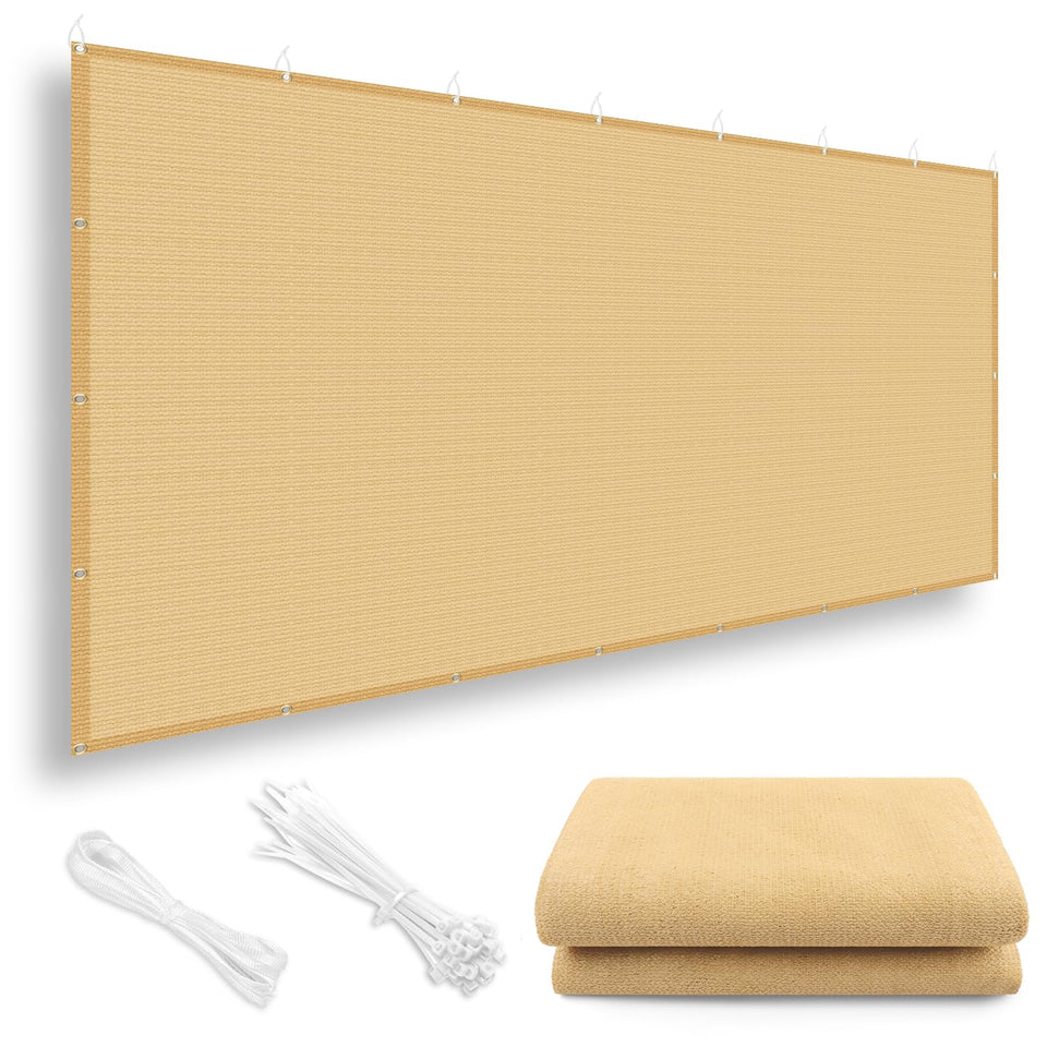 Love Story shade cloth sand color 6x8 ft on a patio provides shade for outdoor dining