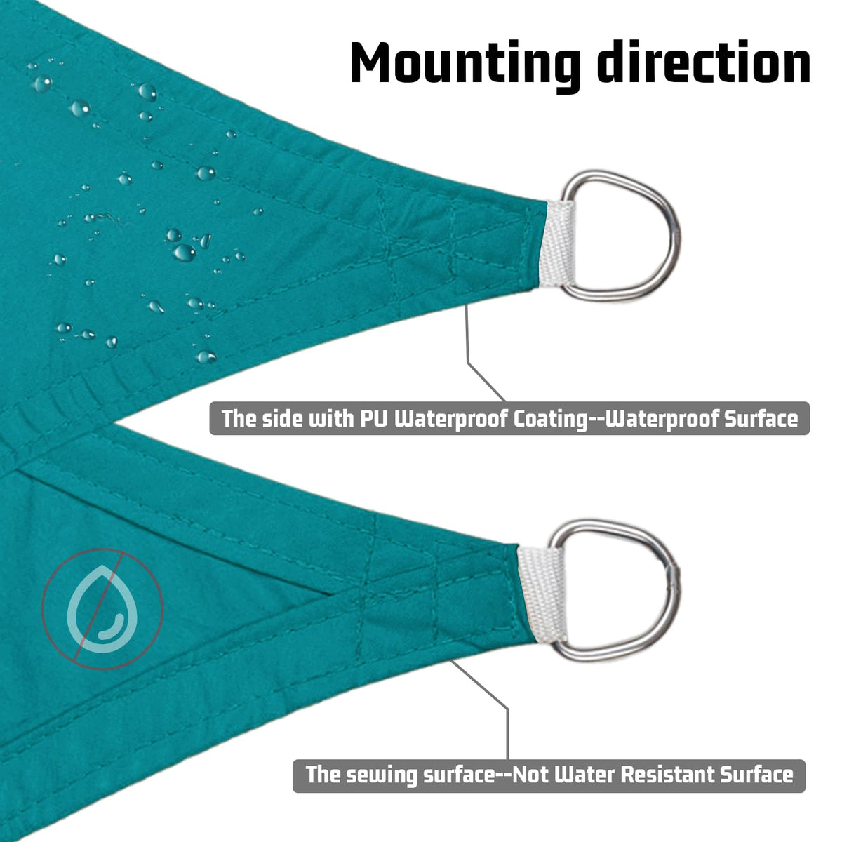LOVE STORY shade sail installer angle view demonstrates proper runoff setup