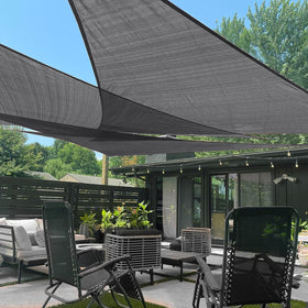 LOVE STORY triangle dark grey sun shade 12x12 corner view offering durable UV protection.