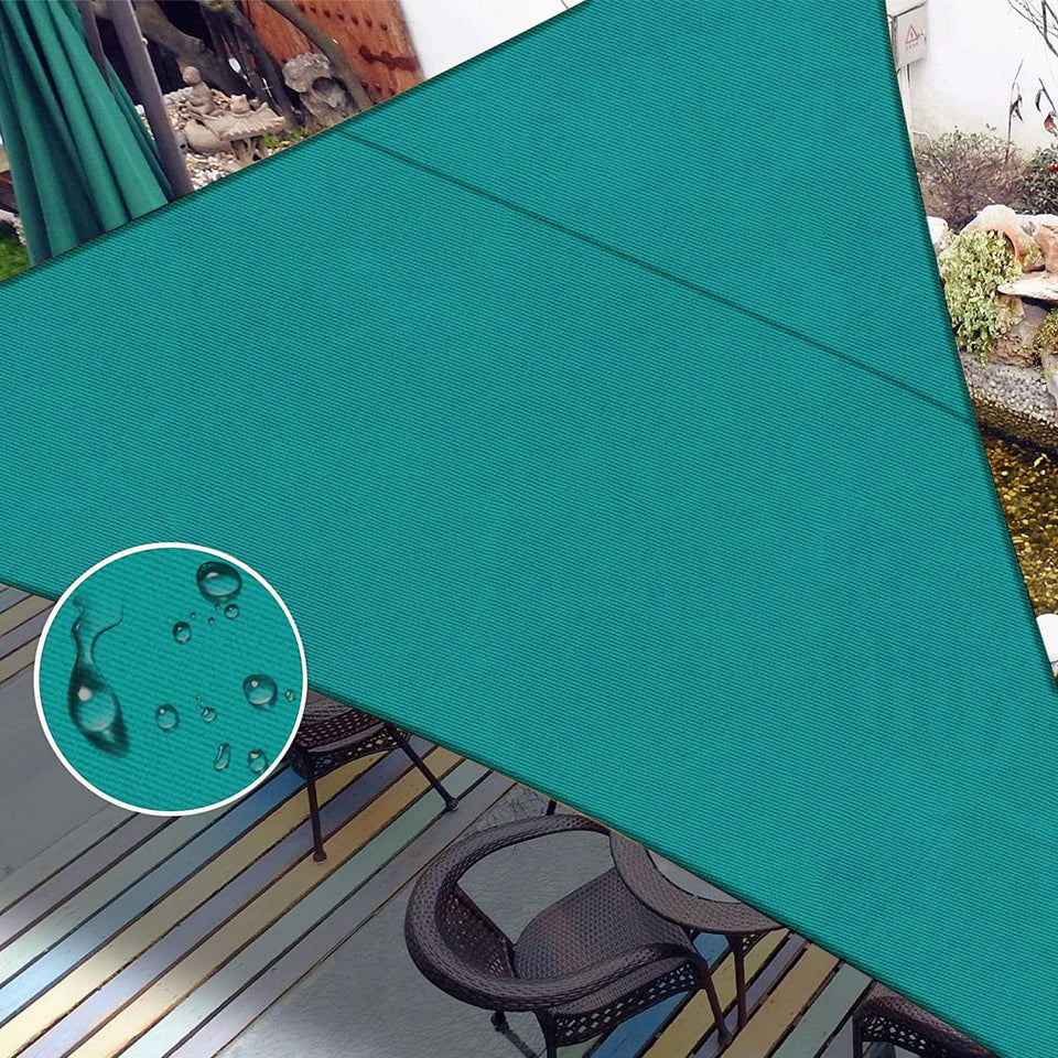 LOVE STORY triangle sun shade blue front view provides durable outdoor sun protection