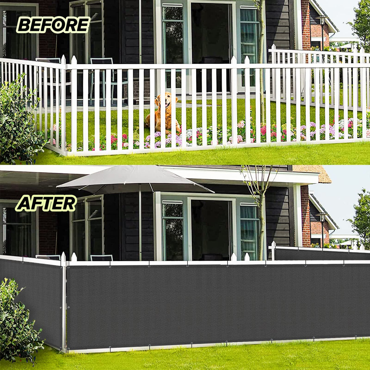Love Story privacy screen resists wind and rain for porches and pools.