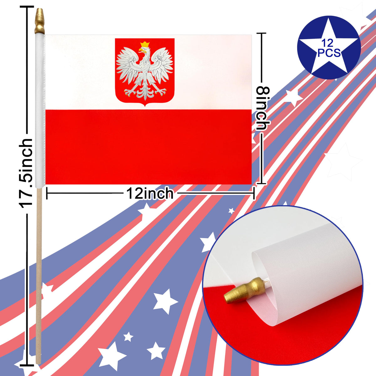 LoveVC 12-pack mini handheld flags on wood sticks.