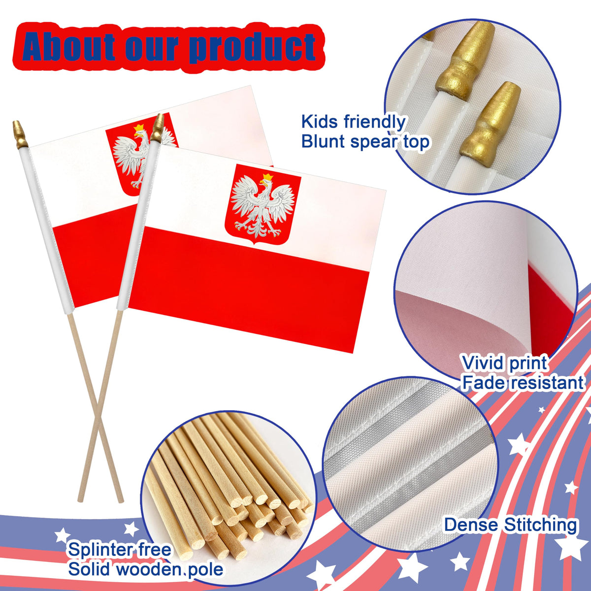 LoveVC double-sided Poland flag with vivid colors for displays.