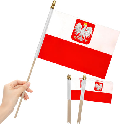 LoveVC Poland ensign flag on wood stick for celebrations.