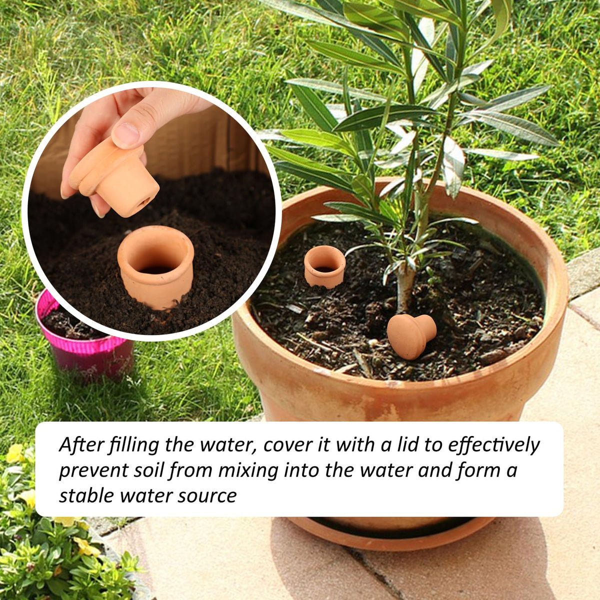 Lovely Ran durable terracotta design blends with pots and resists breakage.