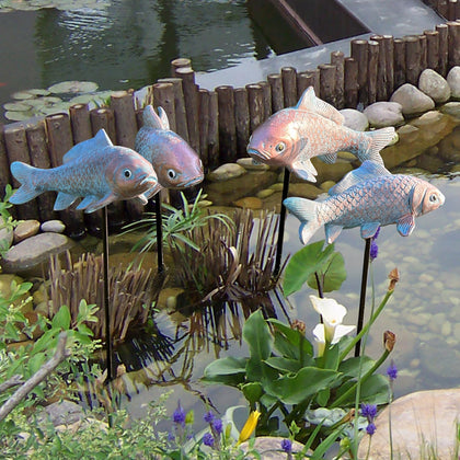 Lovely Ran antique bronze koi left-swimming statue enhances pondside decor