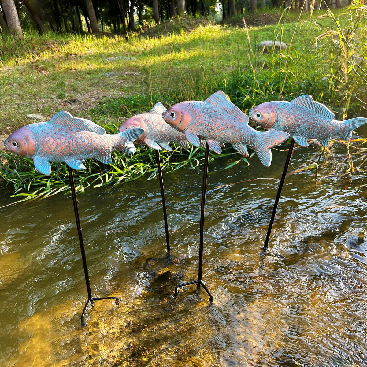 Lovely Ran four-koi garden scene fits compact outdoor spaces