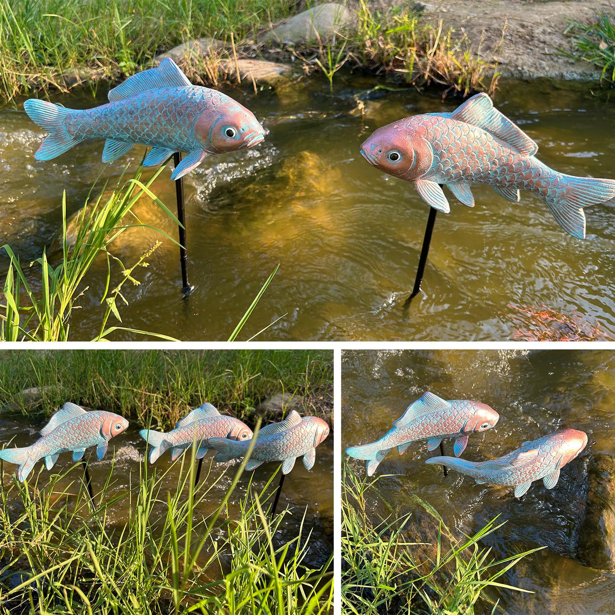 Lovely Ran koi statue offers adjustable height for flexible placement