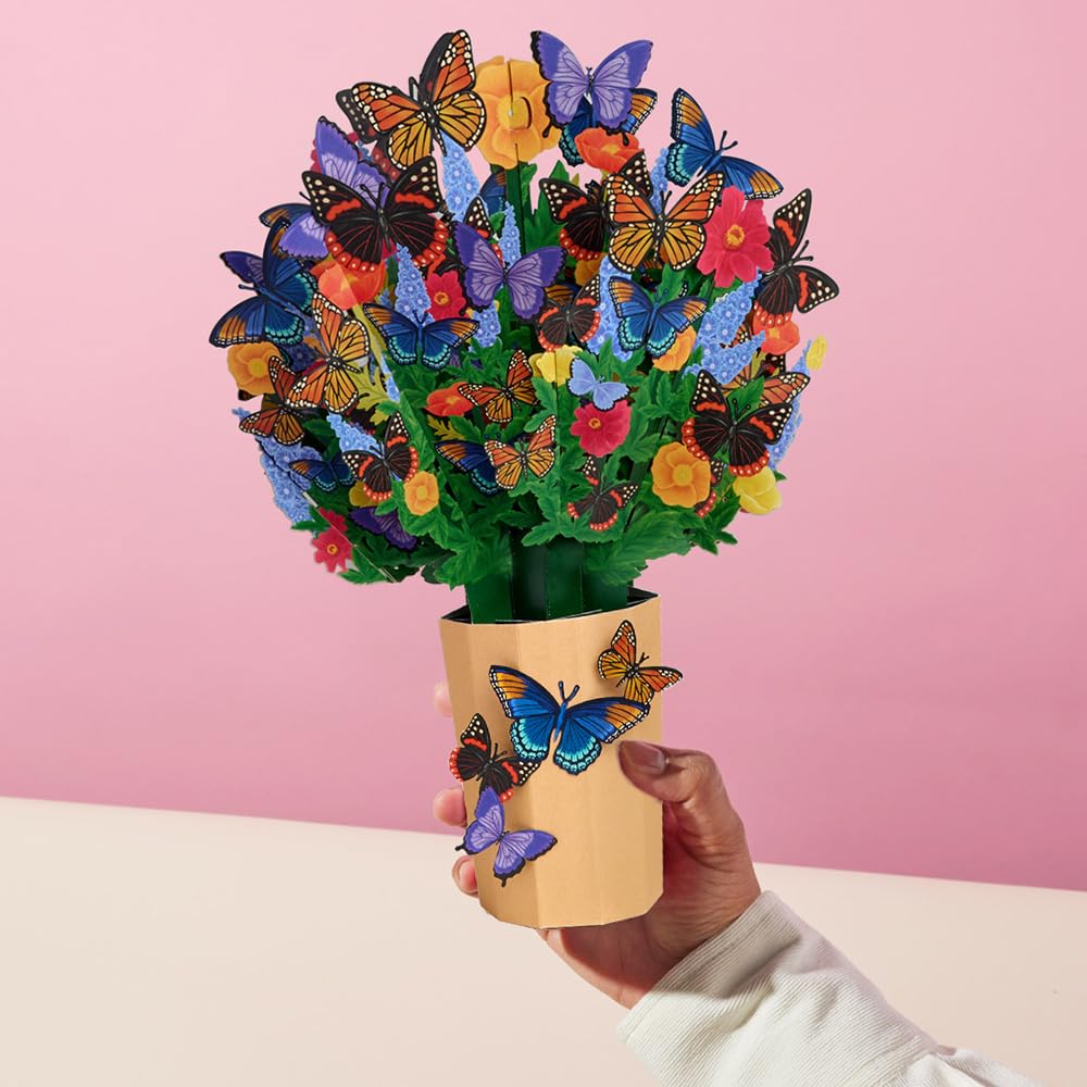 Lavender Butterfly Lovepop bouquet card ready for display on a desk