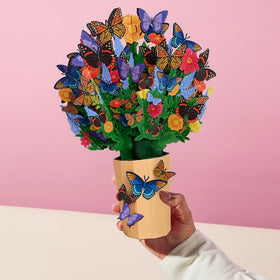 Lavender Butterfly Lovepop bouquet card ready for display on a desk