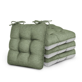 Love's cabin memory foam chair cushions set of four, green, front view on dining chair for comfort