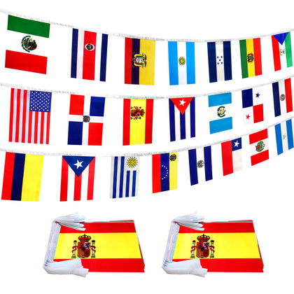 LoveVC 22-country Spanish flags banner on a 60ft rope for classroom decor