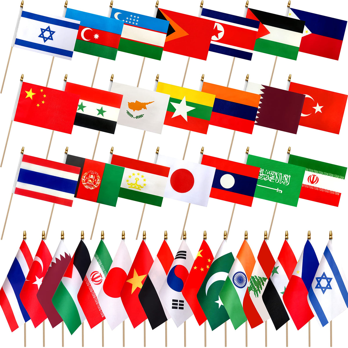 LoveVC Asia flags set, 48-pack, handheld flags on wood sticks for vibrant event décor