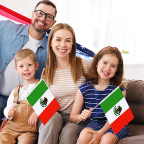 LoveVC Mexico flag outdoors in garden or patio with vivid colors.