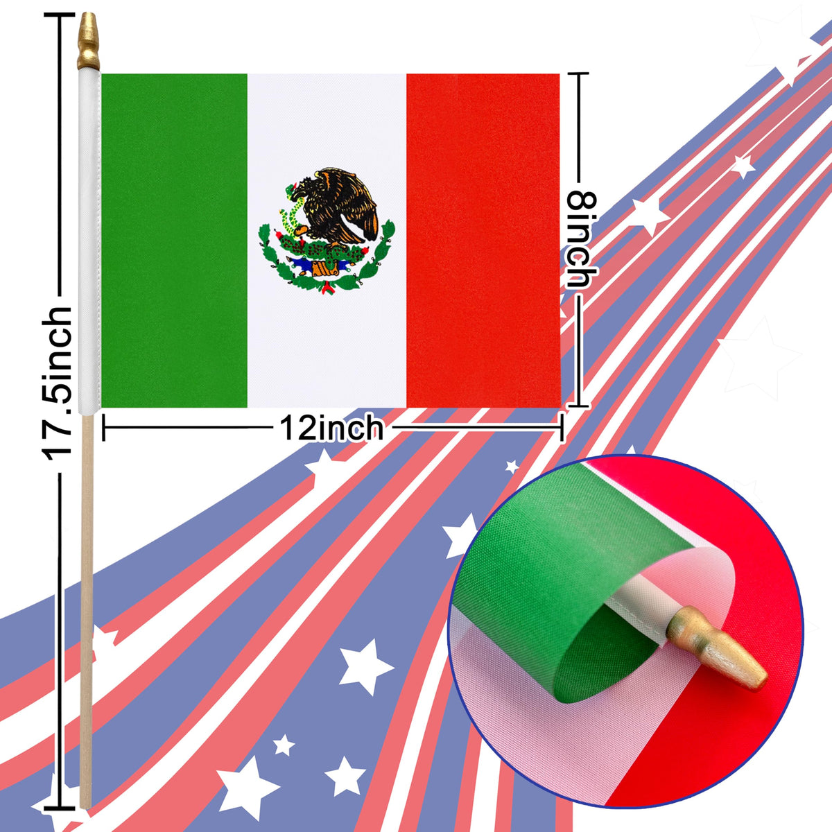LoveVC Mexico flag wood-stick assembly with separate pieces for easy setup.