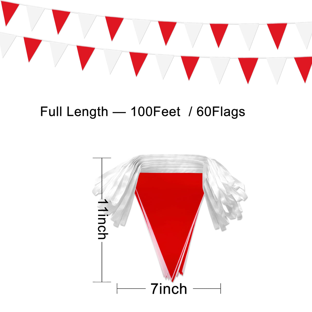 LoveVC triangle flags close-up show durable polyester and vibrant print.