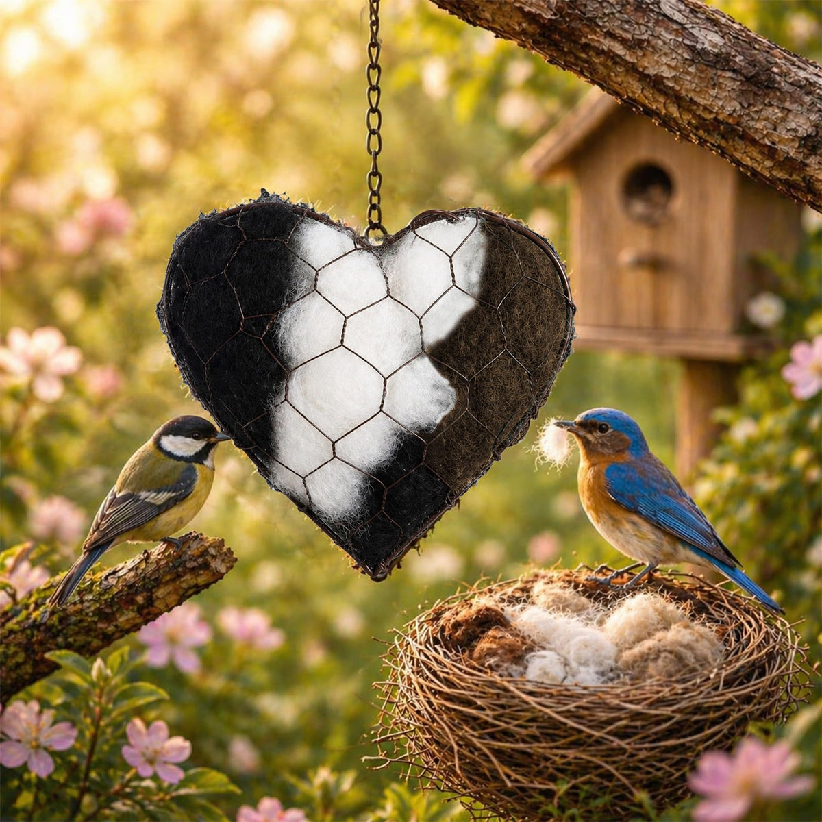 Lovixa alpaca fiber bird nesting heart outdoors provides soft nesting material for garden birds.