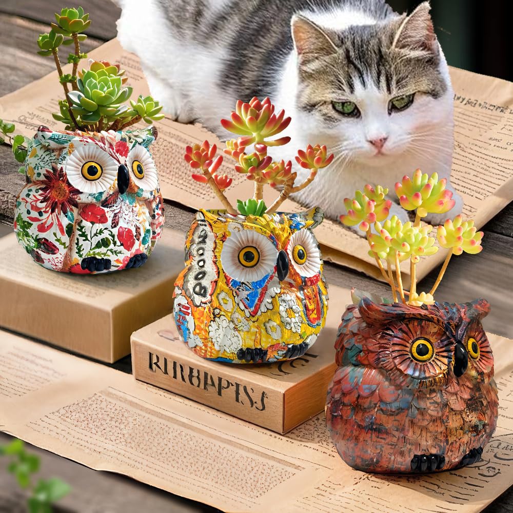 LovTocTic yellow owl planter decor statue brightens any room.