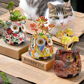 LovTocTic yellow owl planter decor statue brightens any room.