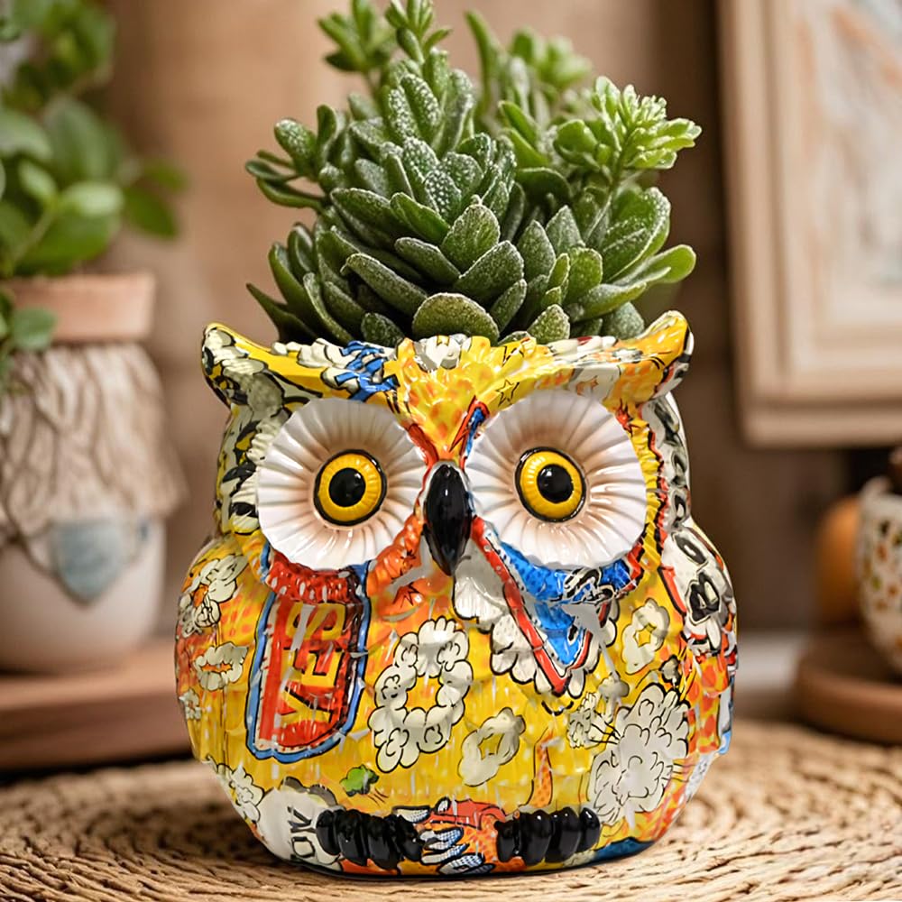 LovTocTic owl planter resin texture adds midcentury charm.