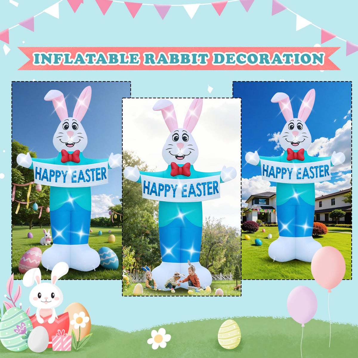 LOVTILAK Easter bunny outdoor decoration displayed on a sunny lawn.