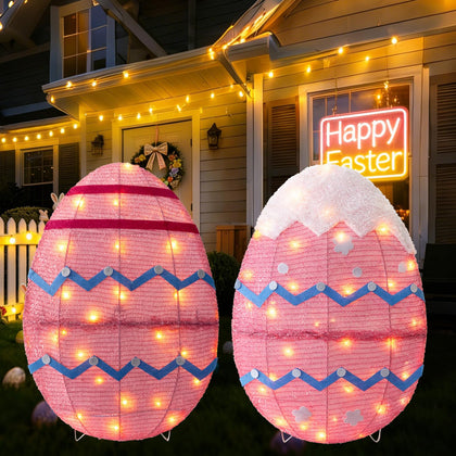 LOVTILAK 34-inch pink Easter eggs illuminate outdoor spaces with warm, inviting light