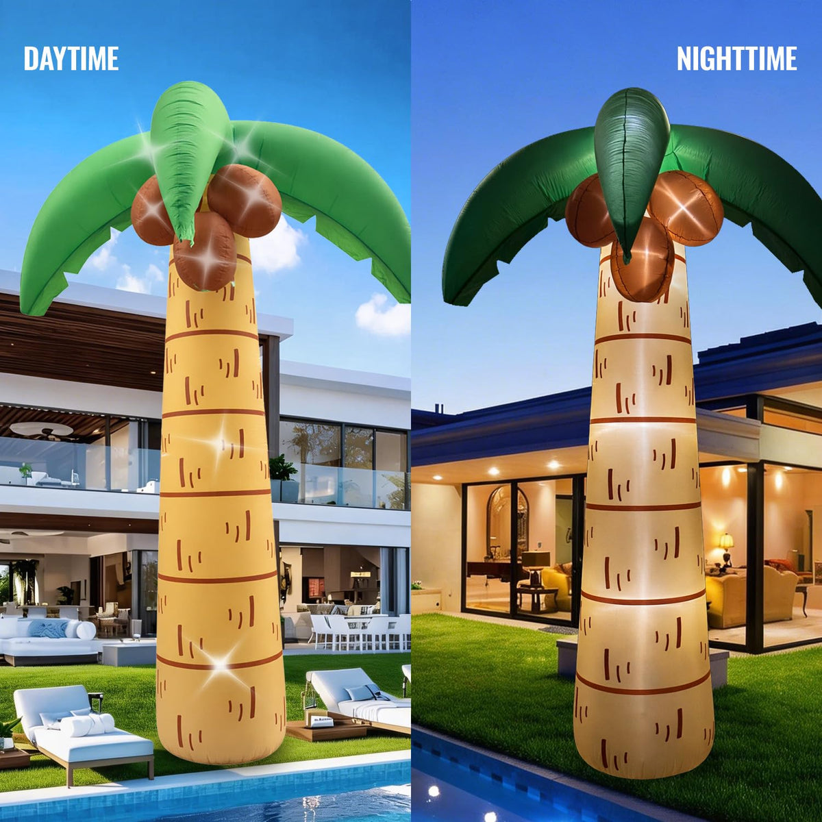 LOVTILAK palm tree at night with lighting for a tropical vibe