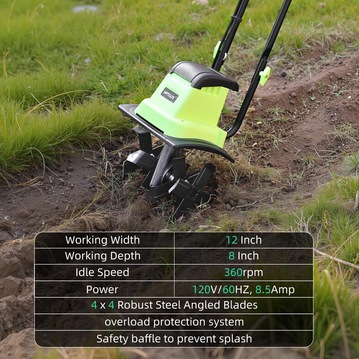 LOVTILLER simplifies garden bed prep with efficient rotation for quicker landscaping.