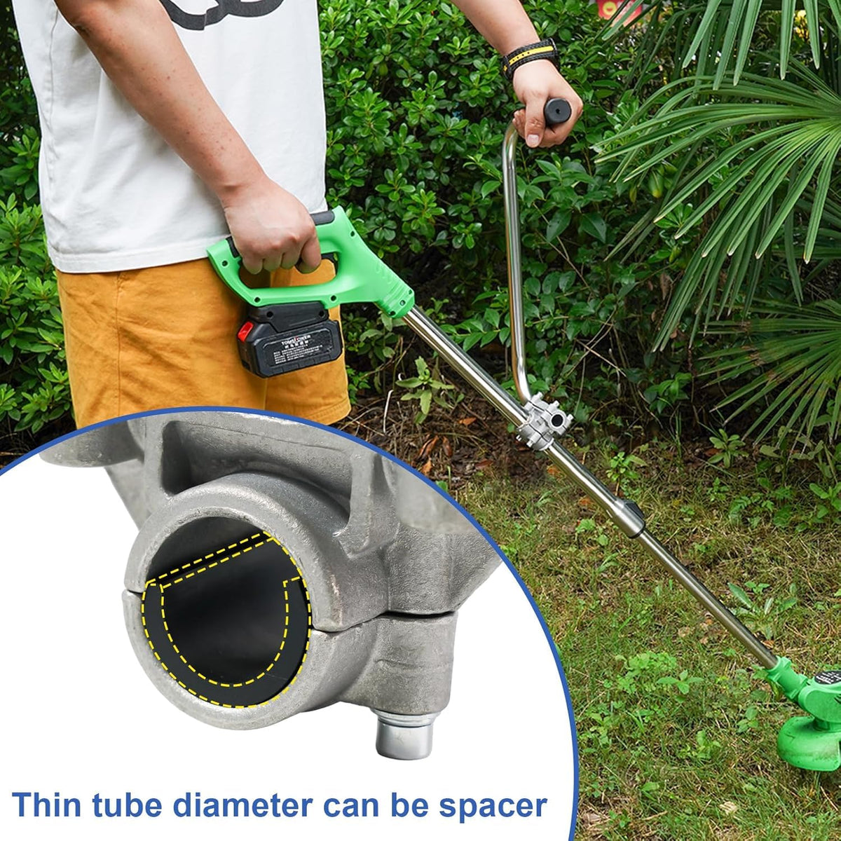 LOVYNO weed eater handle lightweight aluminum construction for portability and durability.