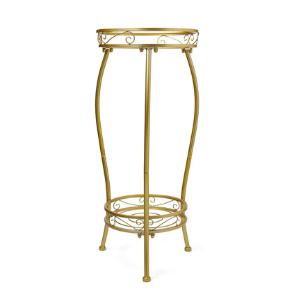 LOYAL TIGER plant stand top view, golden 2-tier rack ideal for indoor blooms