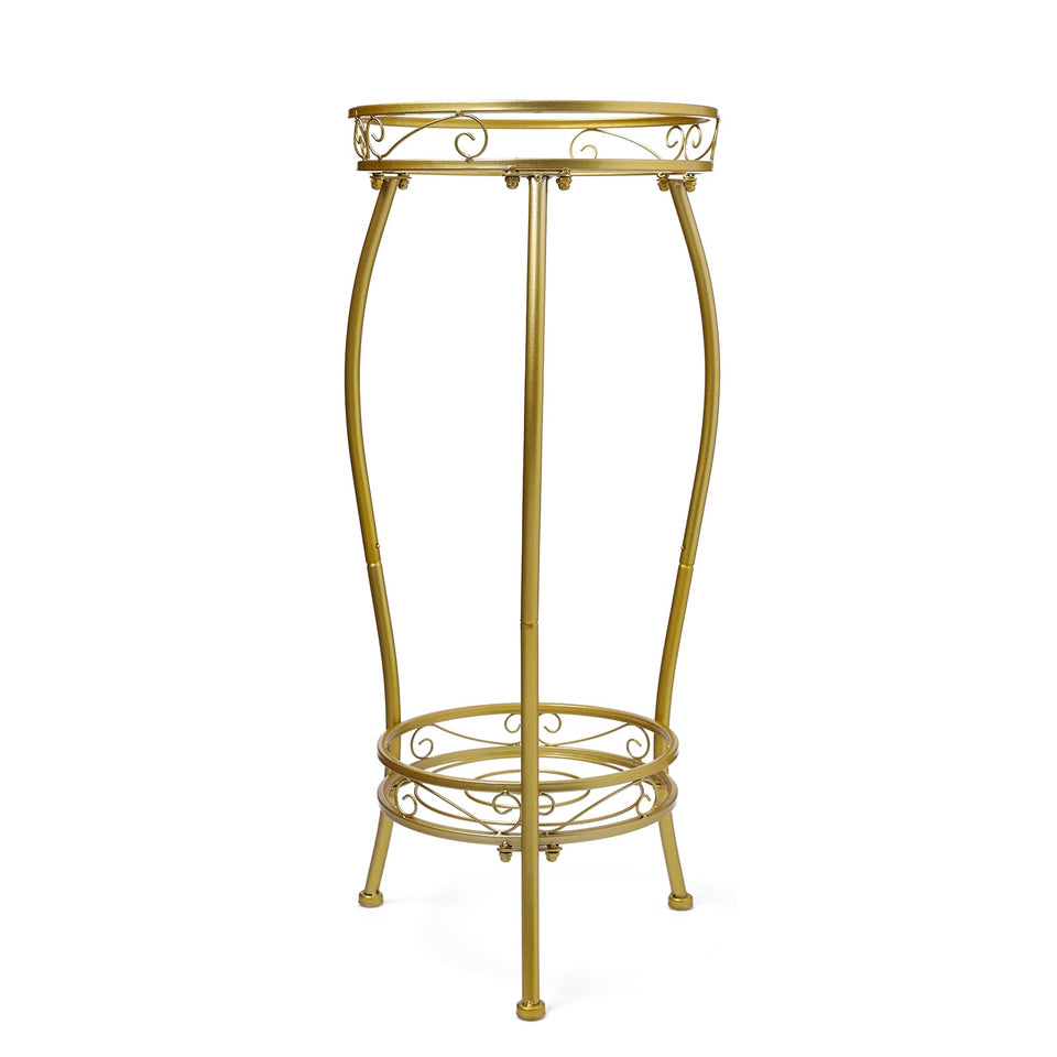LOYAL TIGER plant stand top view, golden 2-tier rack ideal for indoor blooms
