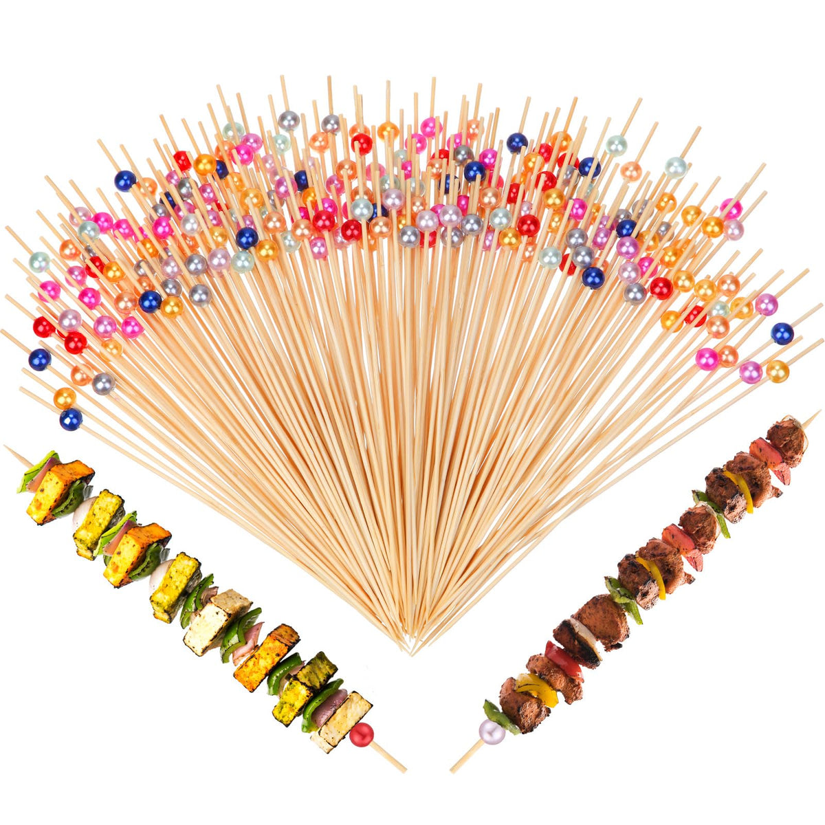 LOYIM 8-inch bamboo cocktail pick arranged with fruit on a platter for elegant entertaining