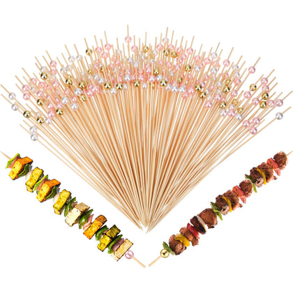 LOYIM 8 inch bamboo cocktail picks with colorful pearl for elegant appetizers and desserts.
