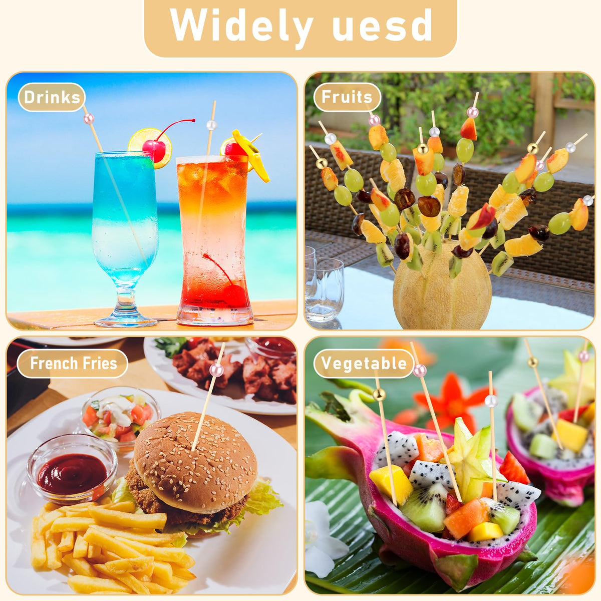 LOYIM versatile skewers for appetizers, fruit, cheese, and desserts.
