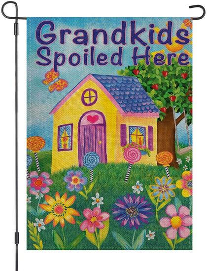 LOYOKI Grandkids Spoiled Here garden flag for vibrant yard welcome and family charm