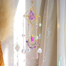 LPKADQA amethyst crystal suncatcher hanging creates warm rainbows in sunlight.