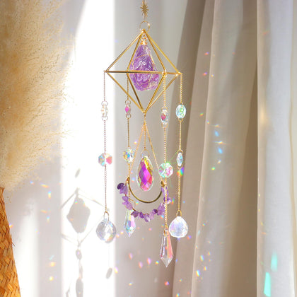 LPKADQA amethyst crystal suncatcher hanging creates warm rainbows in sunlight.