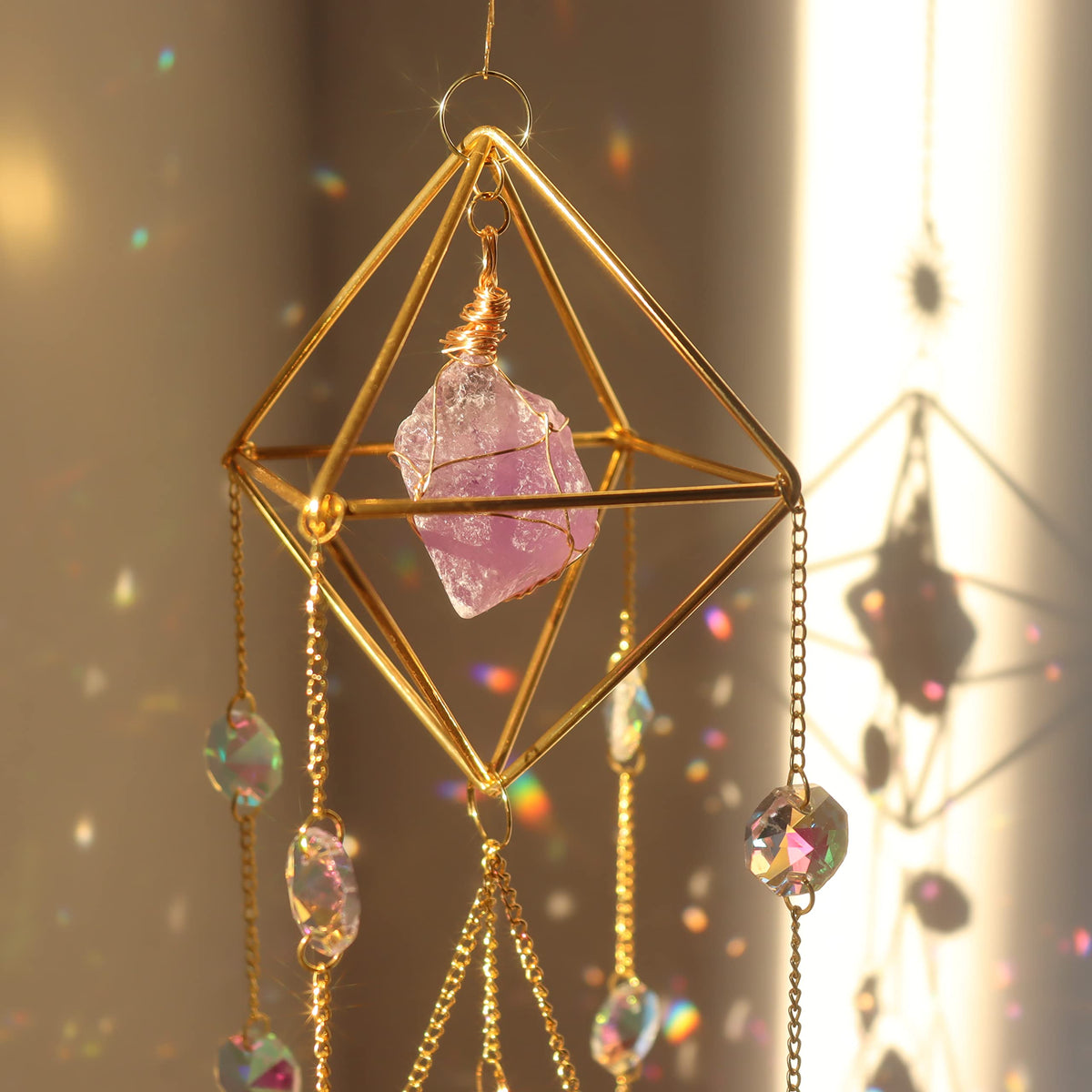 LPKADQA k9 optical glass prisms scatter vivid colors across the room.