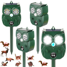 LRENQLLY 4-pack ultrasonic repellent front view protects gardens from deer and raccoons