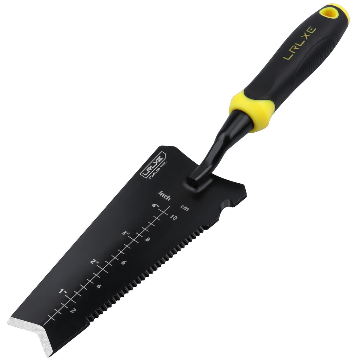 LRLXE gardening shovel with yellow ergonomic handle for comfortable, long use
