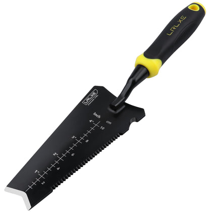 LRLXE gardening shovel with yellow ergonomic handle for comfortable, long use