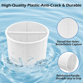 LRWZOV pool skimmer basket installed in skimmer compartment demonstrates compatibility with Hayward and Aladdin units.