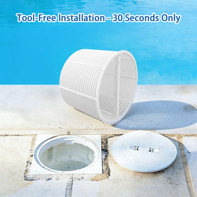 LRWZOV pool skimmer basket polypropylene close-up shows durable material and fine mesh.