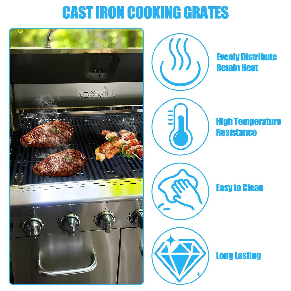 LS'BABQ Nexgrill 3-pack cooking grates showing compatibility and fit
