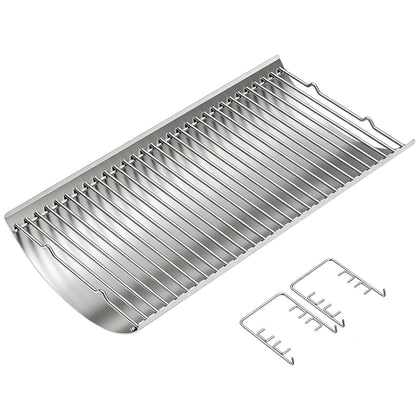 LS'BABQ stainless steel 27-inch ash pan with carry handles for safe ash disposal.