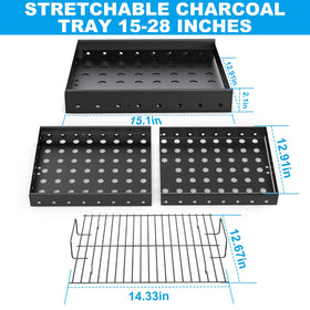 LS'BABQ stretchable charcoal tray for Pit Boss Expert 24, snug fit and steady heat potential.