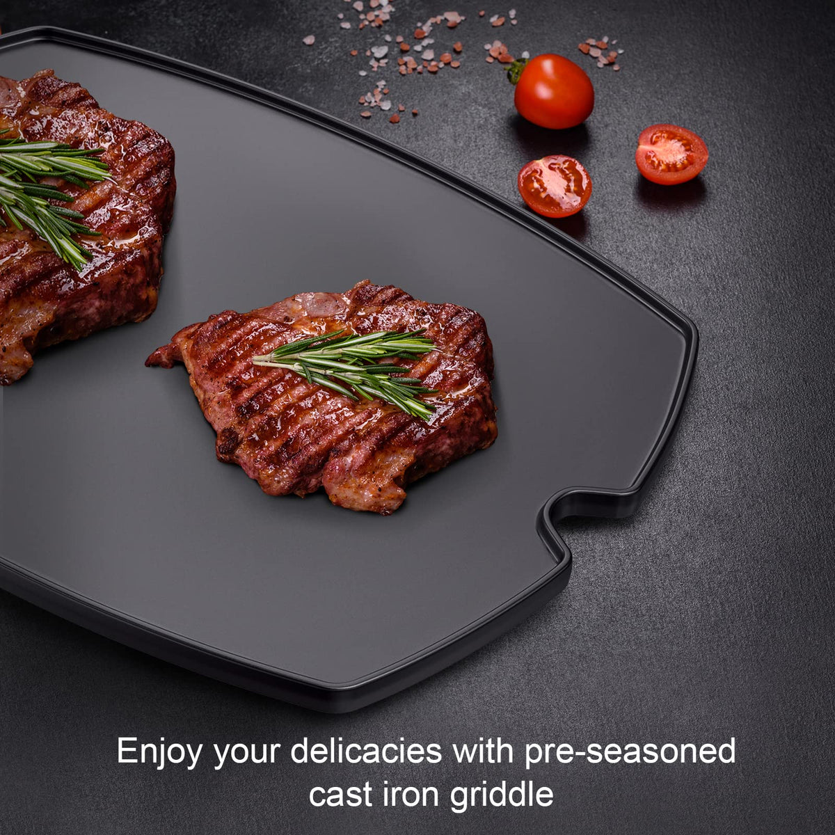 LS'BABQ cast iron seasoning close-up shows pre-use care tips.