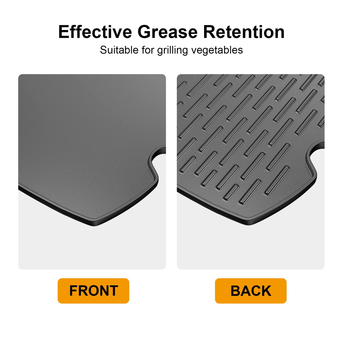 LS'BABQ Weber Q1400 griddle dimensions label communicates size.