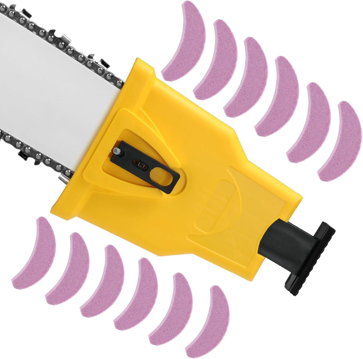 LSMYOTA chain saw sharpener kit ready for quick sharpening on the workbench