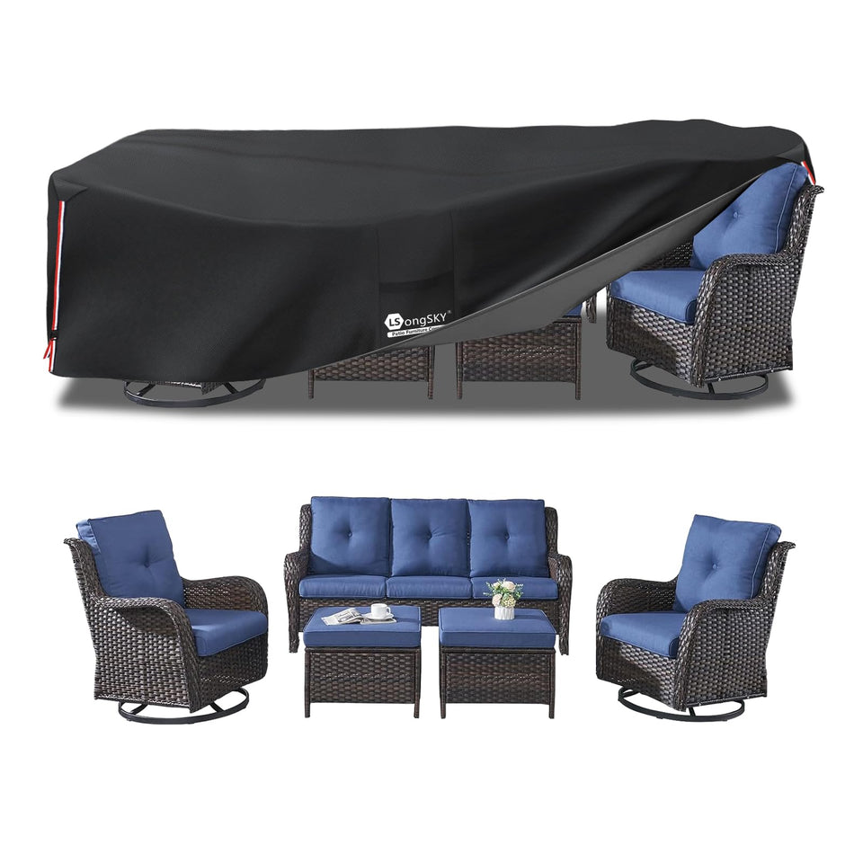 LSongSKY outdoor furniture cover protecting a sectional sofa from rain and dust
